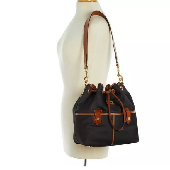 New Dooney & Bourke Nylon Wayfarer Hobo Bag in Black and Brown - Picture 3 of 11